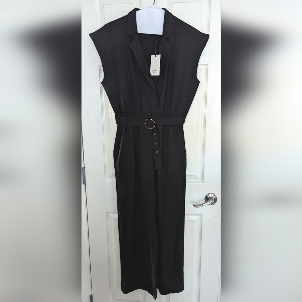 NWT Lolita Black Wide Leg Collared Jumpsuit Romper with Belt